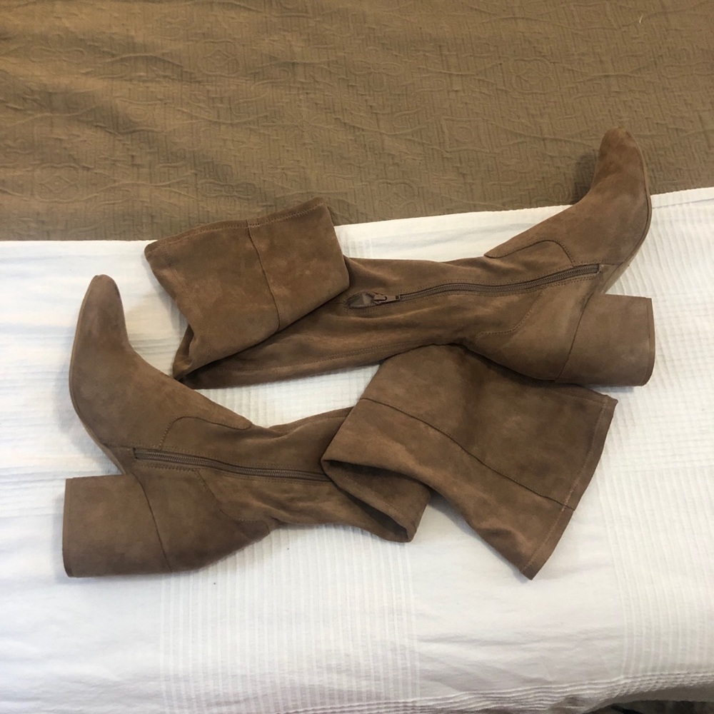 Tan faux suede over the knee boots
